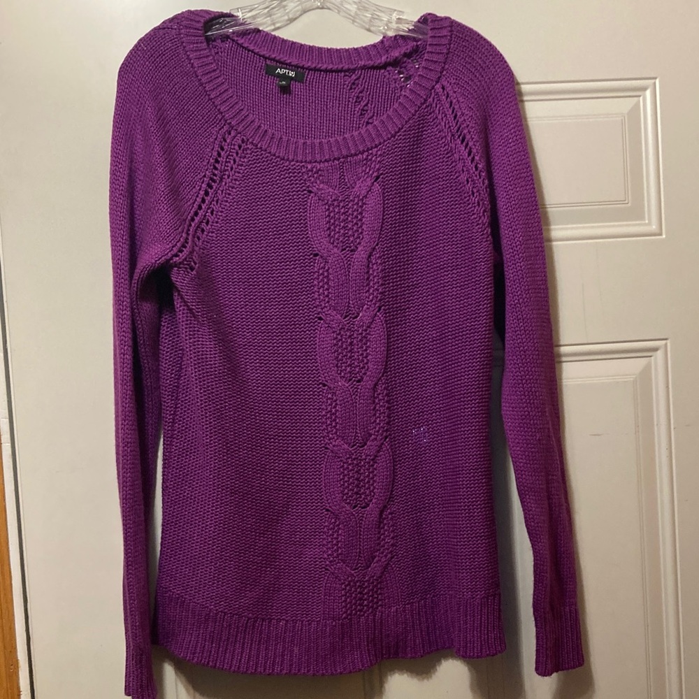 Apt. 9 Bright Purple Cable Knit Crewneck Sweater M